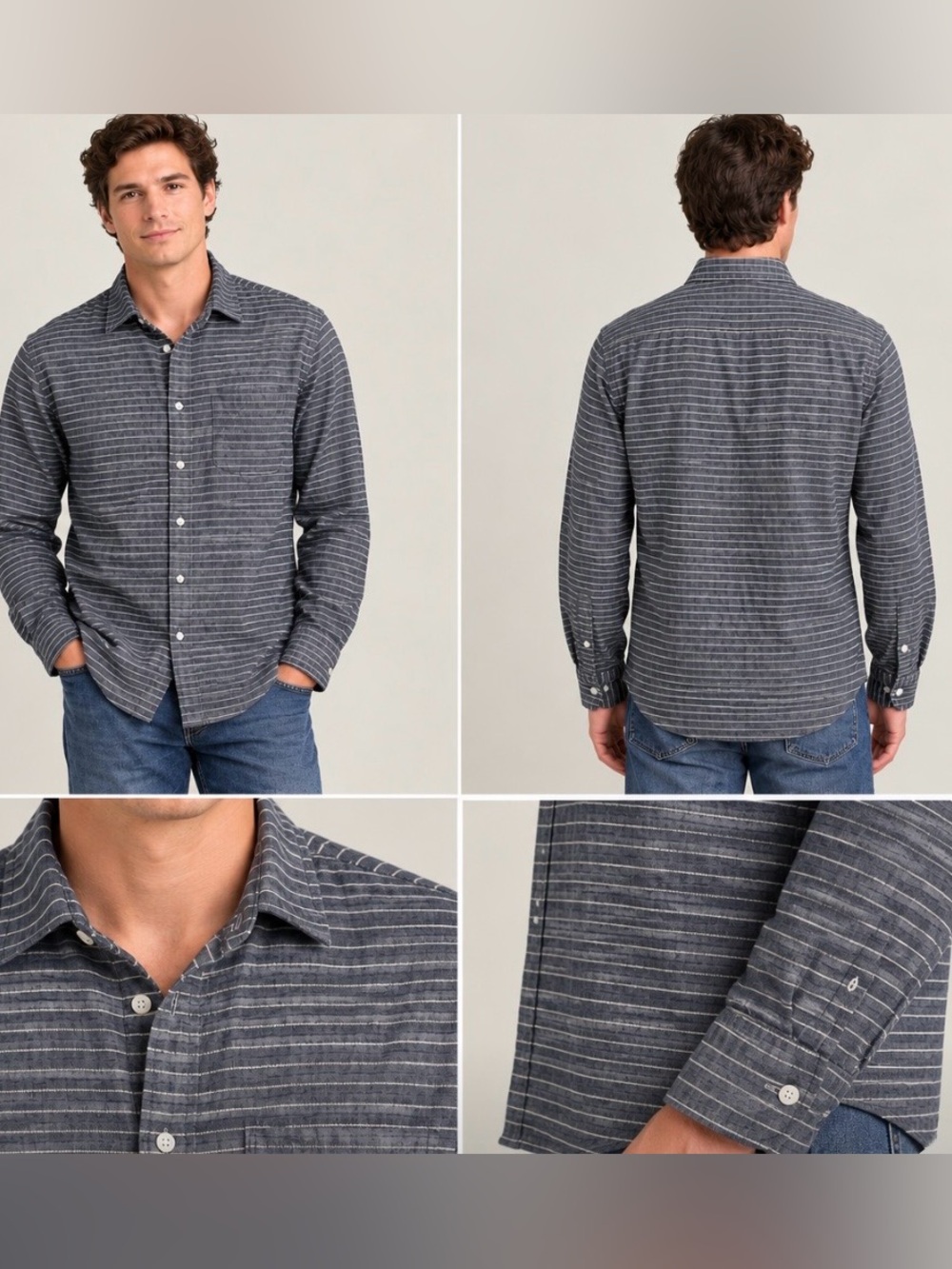 Banana Republic Men's M Lightweight Flannel Shirt Gray White Striped Button Down